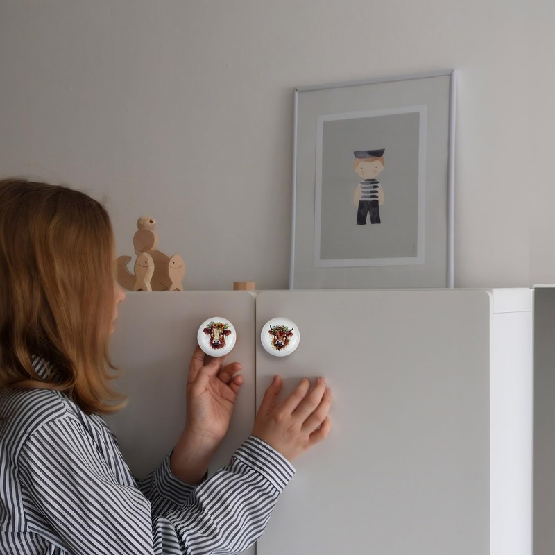 JamJam Set of 8 1.5" Ceramics Cow and Flower Knob