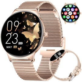 LIGE Reloj Inteligente Mujer con Llamada Bluetooth 5.0, 1.43" AMOLED Smartwatch con Mujer Función Femenina, Pulsometro, Monitor de Sueño, 100+Modos Deportes para Android iOS, Oro Rosa