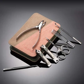 Juego de manicura de 7 piezas, juegos de pedicura, juegos de cortaúñas, cortador de uñas profesional de acero inoxidable con estuche de viaje