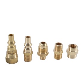 DUZEPA 7-Piece RV Propane Quick Connect Adapter Kit With Shutoff Valve 3/8" Flare X 1/4" Brass Fittings For BBQ Grill Camping Outdoor Cooking
