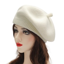 ZLYC French Beret Hat Fashion Print Lightweight Winter Warm Artist Hat for Women, Solid White, One Size