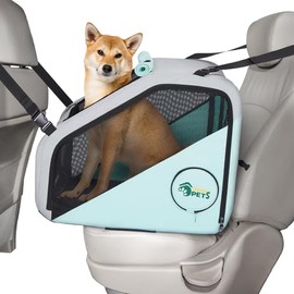 Ownpets Portable Dog Crate for Car, Collapsible Dog Travel Crate for Medium Dogs Up to 66lbs, with Seatbelt and Headrest Strap, Soft Pet Carrier for Car Back Seat, Indoor and Outdoor