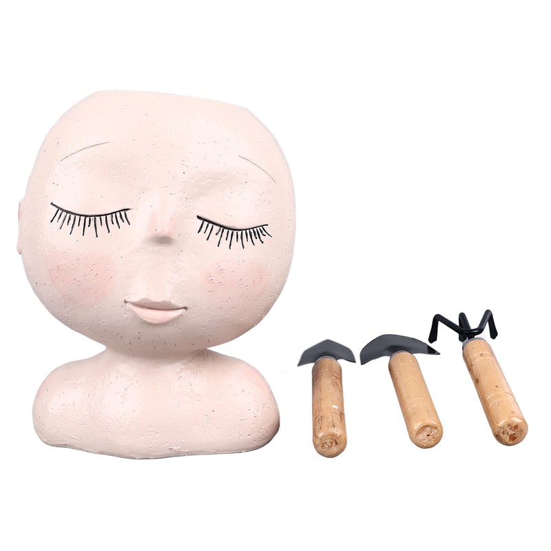 Face Flower Pot with 3 Shovels Drainage Hole Design Resin