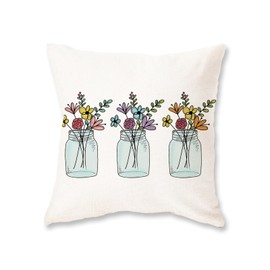 ONWAY Spring Farmhouse Throw Pillow Cover 20x20 Floral Bloom Vase Pillowcase Flowers Spring Summer Patio Decirations Cushion Case for Sofa Couch Home Bed