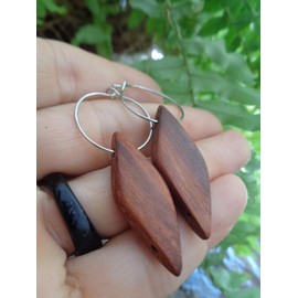 ꧁ BRAUNE RAUTEN AUS HOLZ AN KLEINEN RUNDEN HAKEN - CREOLEN ꧂ OHRRINGE IN DUNKELBRAUN UND HELLBRAUN (braun)