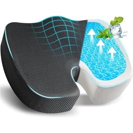 DORGKIRA CojÌn de Espuma viscoel, Cojin Coxis de Espuma Memoria Portátil, Cojin y Asiento Lumbar Freeze Gel, Alivio del Dolor de Espalda, Almohadilla 