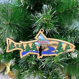 Trout Fish Christmas Tree Ornament, Merry Fishmas Fishing Christmas Ornament 2024, Fishing Gift for Grandpa Dad, Fishing Man Ornament Decorations, Best Gift for Fisherman Fisher Angler Father Papa