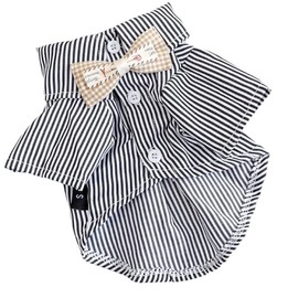 RIOSTUDIO Dog Clothes for Spring and Summer Dog Clothes with Choker Striped Shirt with Bow Tie Striped Shirt Summer Thin Small Dogs Medium Dogs Large Dogs (2) Black Border, M