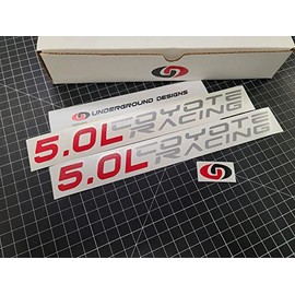 5.0L Coyote Racing Stacked Decals (2-Pack) Hood Engine Performance Stickers fits 2011-2023 Mustang Raptor F-Series Trucks Select Colors: (Metallic Silver & Red)