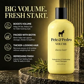 Pete & Pedro Volumen - Champú Para Hombre Con Biotina Voluminizante Y Engrosante | Como Se Ve En Shark Tank, 8.5 Oz.