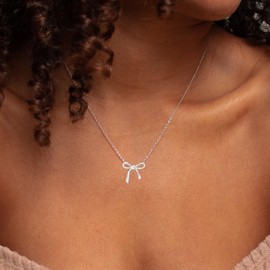 Aluinn Bow Necklace for Women Cute Small Tiny Bow Pendant Choker Chain Necklace Trendy Necklaces SilverJewelry for Women
