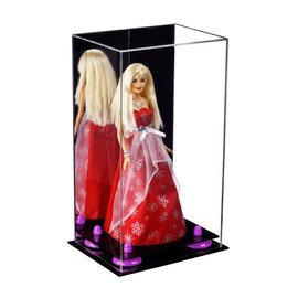 Better Display Cases Versatile Acrylic Display Case - Medium Rectangle Box with Mirror and Purple Risers 8" x 6" x 14" (A092-PR)