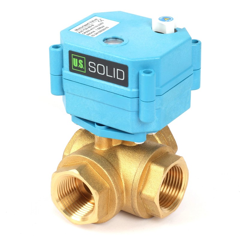U.S. Solid Brass 3-way motorised ball valve, heavy duty, T-type