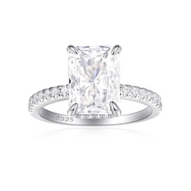 Cijisx 4.0CT Radiant Cut Sterling 925 Silver Cubic Zirconia Engagement Wedding Ring For Women Trendy Solitaire Emerald Cut White Gold Plated Travel Promise Ring Size 10