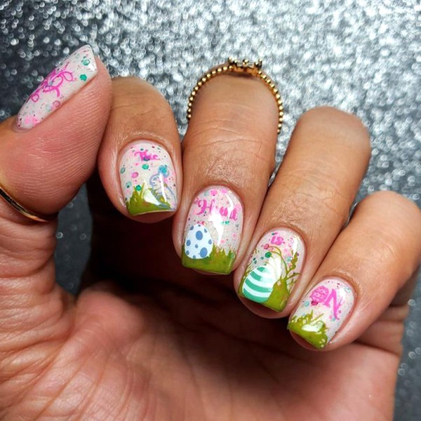 Easter Press on Nails Short Square Fake Nails with Bunny