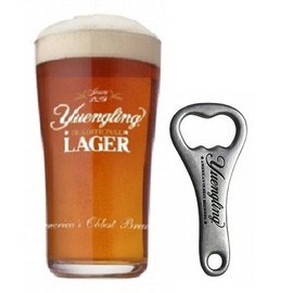Yuengling Traditional Lager Pint Glass & Vintage Pewter Beer Bottle Opener Set