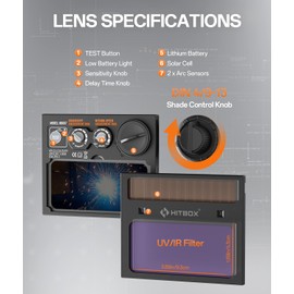 HITBOX Welding Helmet, True Color Auto Darkening Welding Helmet, Powered by Solar Rechargeable Batteries, Wide Shade 4/5-9/9-13 Clear Vision for TIG MIG ARC Welding Hood Helmet (HT-111)