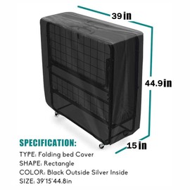 Rollaway Bed Storage Cover, Folding Bed Storage Cover With Zipper, Waterproof Universal Rollaway Bed Protector Cover, Heavy Duty Folding Bed Storage with Adjustable Drawstring L99 x W 38 x H114cm