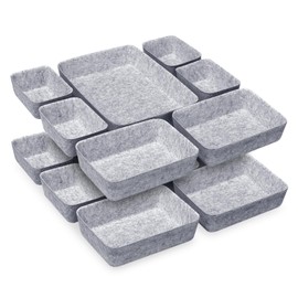 Cinnani Pack of 14 Drawer Organiser System, Drawer Organiser with 4 Sizes, Felt Organiser Drawer, Drawer Storage Box for Cosmetics, Dressing Table, Office, Desk, Kitchen, Bathroom, Light Grey