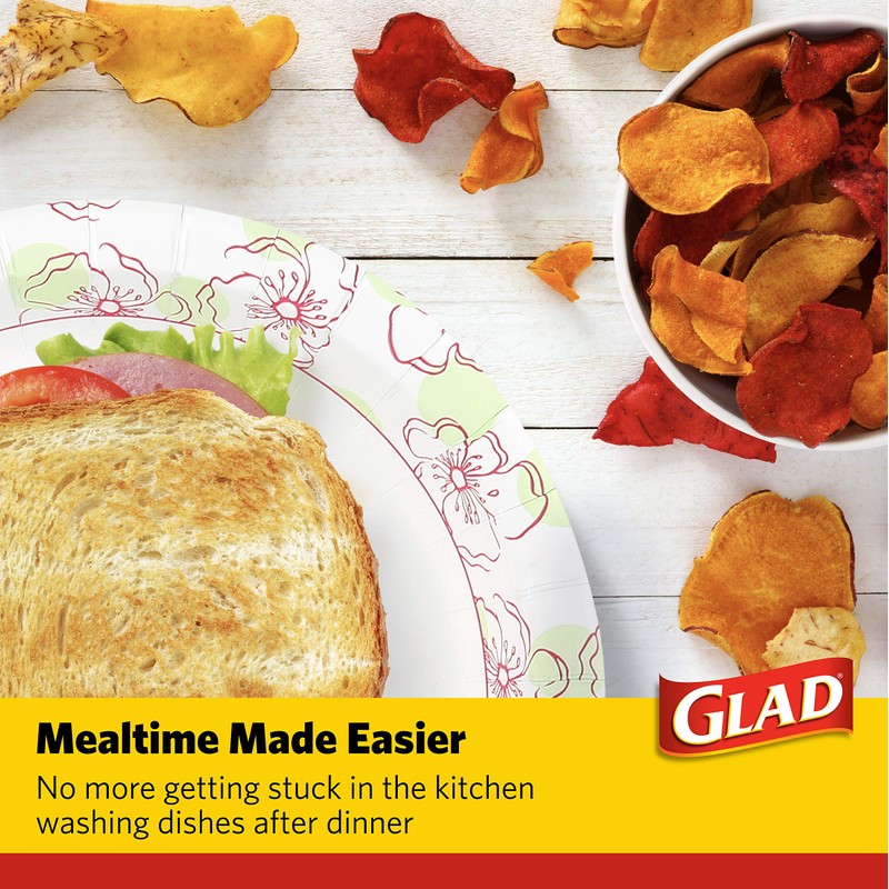 Glad Round Paper Plates, Pink Flower, 50 count