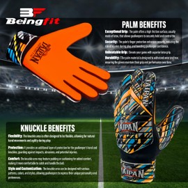 Being fit Football Goalkeeper Gloves For Boys,Kids Children Youth Soccer Goalie Gloves with 4mm Latex Super Grip Palm Goalkeeping Gloves Finger Spine Protection