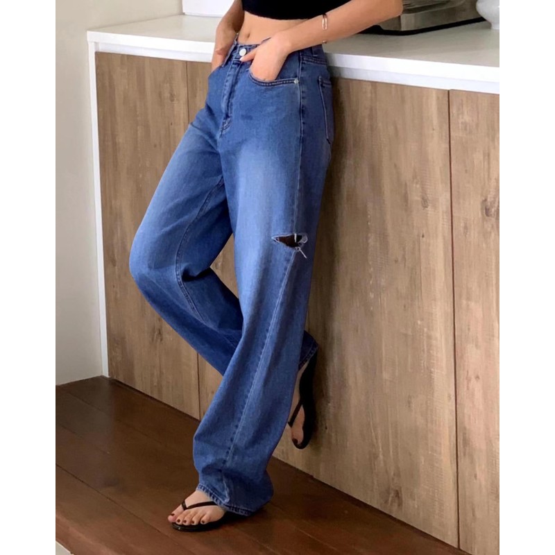 Necooer Women's Wide Leg Jeans High Waisted Distressed Boyfriend Jeans