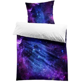 MUSOLEI Bed Linen 135 x 200 cm Starry Sky Purple Single Bed Girls Boys Cosmic 3D Print Microfibre Duvet Cover 135 x 200 cm and 1 Pillowcase 80 x 80 cm Bedding Set for Single Bed Starry Sky