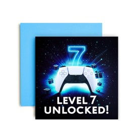 Huxters Gamer 7th Birthday card for Boy - White Blue Starting Level 7 Unlocked Controller Bday for Son Great Grandson Nephew Brother Happy Greetings - 14.8cm (7th)