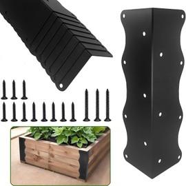 8-Pack Black Raised Garden Bed Corner Brackets, 11"x3"x3" Metal Corner Supports with Screws, Sturdy Wave-Edge Design for DIY Wooden Planter Boxes