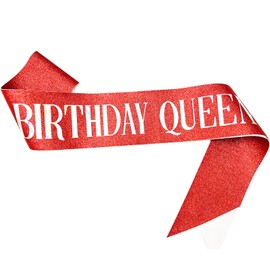 NAUXIUDSJS Birthday Queen Sash, Birthday Sash for Women, Glitter Red Sash Multi color Foil, Party Favors Supplies Decorations for 18th 21st 30th 40th 50th 60th 70th 80th or Any Bday Party,Red