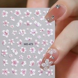 Flower Nail Stickers ins 5D Embossed Nail Decals Cute Floral Adhesive Sliders Acrylic Decoration Decals DIY Nail Charms Adhesive Nails Flower Petals French Manicure Accessories for Women