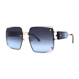 SA106 Off Set Rimless Retro Mobster Unique Side Lens Rectangle Sunglasses Gold Navy