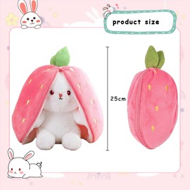 Rabbit Cuddly Toy, Plush Toys, Strawberry Bunny Cushion Plush Toy, Cuddly Toy, Rabbit Plush Toy, Easter Gifts, Children's Birthday Gift (Strawberry 25 cm)