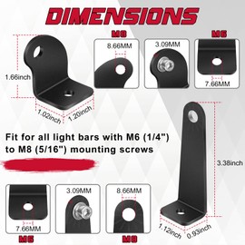 2 Pack Light Bar Mounting Brackets,OFFROADTOWN Side Mounting Brackets for Single Row Light Bar Straight or Curved LED Light Bar Universal Side Mounted Brackets Kit for Offroad Truck Jeep