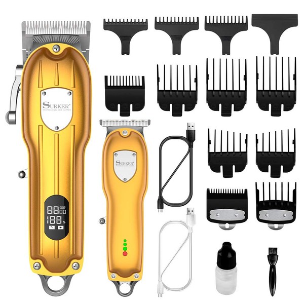 SURKER Mens Hair Clipper Professional Hair Trimmer Barber Clipper Set Beard Trimmer Cordless Hair Cutting Grooming Kit LED Display USB Rechargeable
