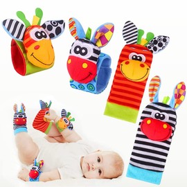 uunida baby Pack de 4 Calcetines y muñequeras Sonajas para Bebe 0 a 3 Meses - Juguetes para Bebe de 0 a 6 Meses y de 6 a 12 meses - Estimulacion Temprana para Bebe con Sonido y Colores Brillantes (Rojo)