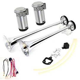 Viping Car Horn Air Horn Silver 165DB Ship Horn Truck Horn 12V High Tone and Low Tone Horn Double tube horn Zinc chrome Two air pumps super loud Car Speaker Horn for 12V boat car yacht RV vans ect
