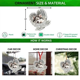 Talataca Husky Sleeping Angel Wing Memorial Dog 2D Flat Car Rear View Mirror Accessories Christmas Tree Ornament Decoration Hanging Charm Interior Rearview Pendant Decor Gift