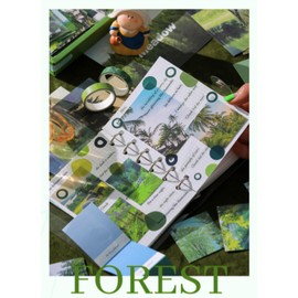 Lotterakka Collage Box Set, Nature Scenery, With Notes, Material Paper Set, Assortment, Large Capacity (Forest (Green))
