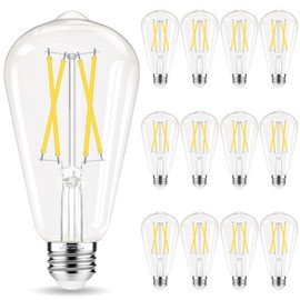 GvvooHome Edison Bulbs, E26 LED Bulb 60 watt Equivalent, Non-Dimmable, Cool White 4000K, ST58 Vintage Light Bulbs, 90+ CRI, 6W, 600LM, E26 Medium Base, Clear Glass, 12 Pack
