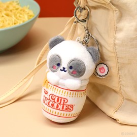 Anirollz x Nissin Cup Noodles Blushing Pandaroll Plush Charm – Mini Panda Plush Keychain, Ramen-Inspired Accessory