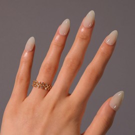 Beige Press on Nails | Short Almond Fake Nails,Solid Color Acrylic Nails, Full Cover Glossy Glue on Nails,Reusable False Nails,Suitable for Women 15 Sizes -30Pcs (with glue)