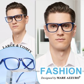 MARE AZZURO Oversized Square Reading Glasses 1.25 Men Large Readers 1.00 1.25 1.50 1.75 2.00 2.25 2.50 2.75 3.00 3.50 4.00 5.00 6.00 (Blue, 125)