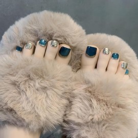 [NEURAD]ネイルチップ 足用 青 24枚入 フットネイル フットネイルチップ 足用ネイルチップ マグネット 夏 付け爪 猫目石 可愛い 人気 シンプル