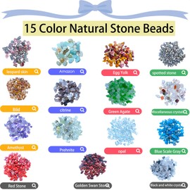 BLAESIFF 15 Colors Natural Chip Stone Beads for Bracelet, 5-8mm Crystal Stone Beads for Jewelry, Irregular Stones Beads with Hole for Necklace, Earrings, Jewelry Making Kit