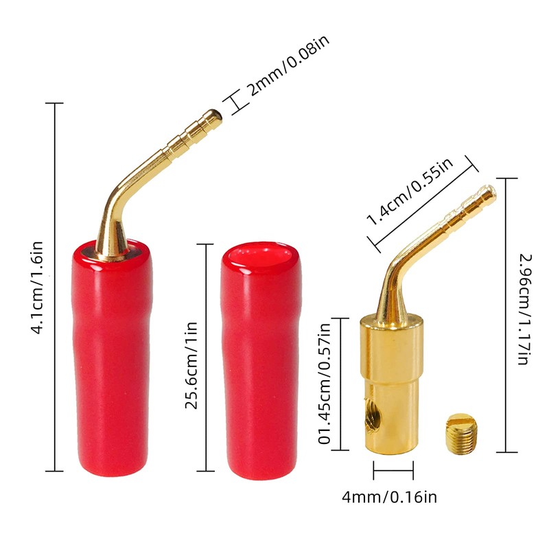 Cleqee 24K Gold Plated 8 Pcs L-Shaped 2mm Banana Plugs