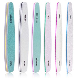 Emery Boards 6 Pieces Professional Double-Sided Nail Files Manicure Acrylic Gel File with Washable Double-Sided Grain