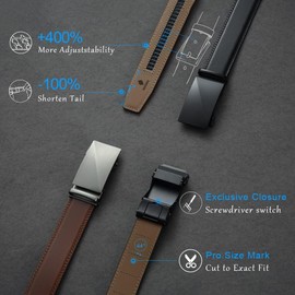 DOOPAI Belt Men, 2 Pack Ratchet Belt Dress Adjustable 1 3/8" Genuine Leather Belt, Designer Belts for Men Metal Buckle, Belt Size Length Can be Cut, with Gift Box