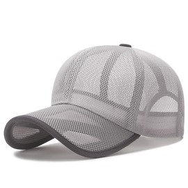 TecHong Unisex Full Mesh Baseball Cap - Quick-Dry Adjustable Sun Hat Summer Breathable Dad Cap for Outdoor Sports Light Grey