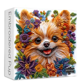 Cute Dog Jigsaw Puzzles 1000 Pieces, PICKFORU Colorful Flower Puppy Puzzles for Adults Embroidery, Hard Impossible Art Theme as Home Wall Art